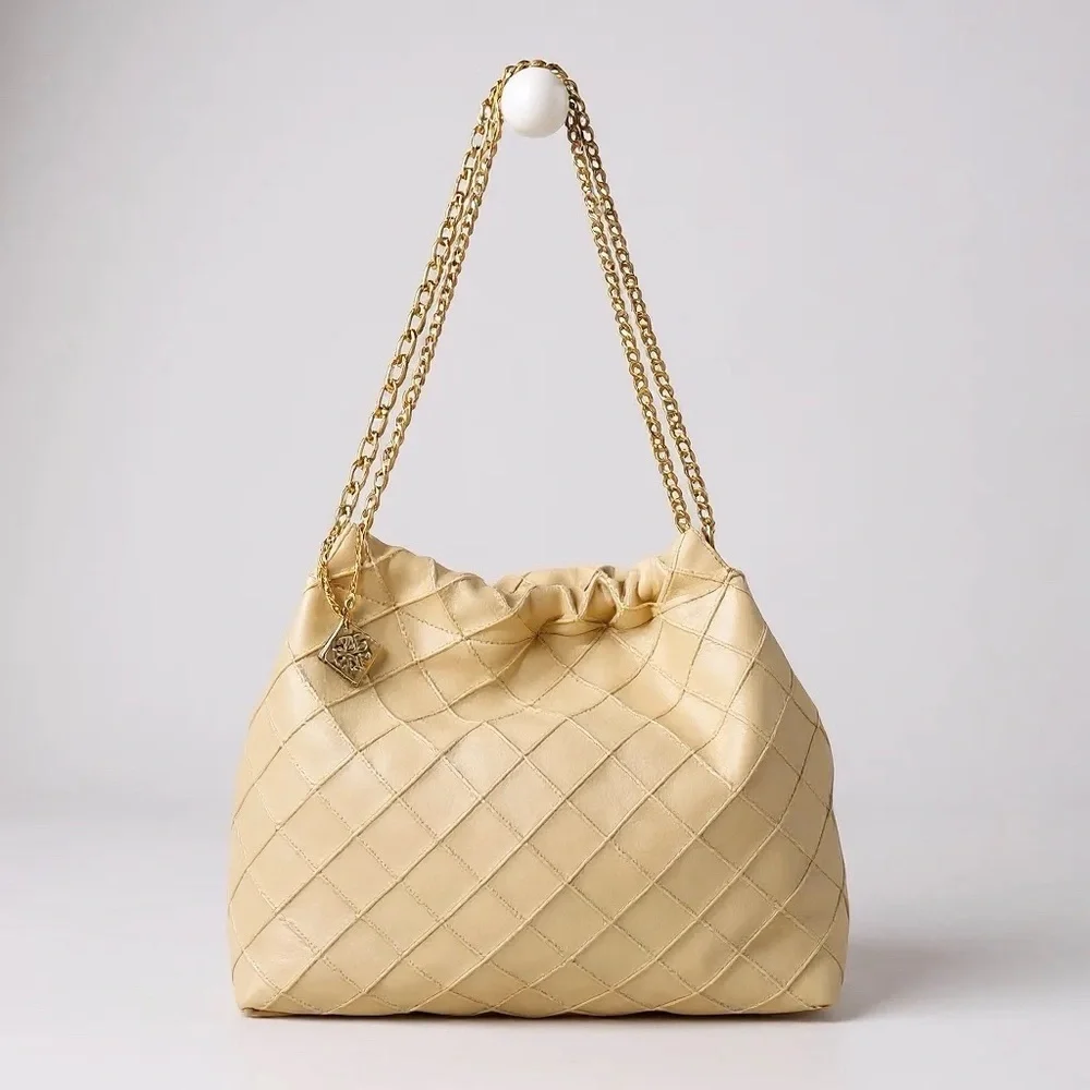 TORY BURCH FLEMING SOFT CREAM HOBO QUILTED SHOULDER HANDBAG Like New!
